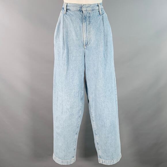 AGOLDE Size 26 Becker Light Blue Cotton Twill Pleated Baggy Tapered Jeans - Picture 1 of 6